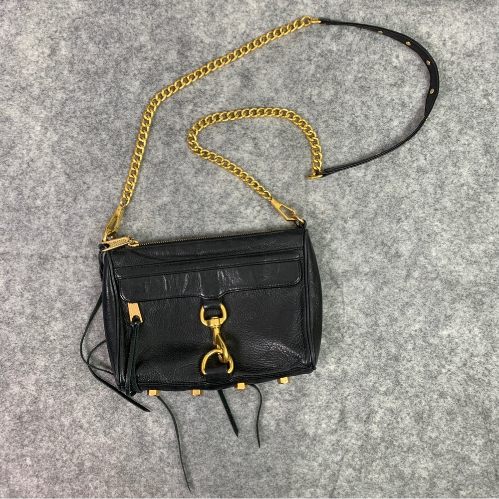 Rebecca Minkoff Mini M.A.C. Crossbody Bag Black Leather Gold Tone Hardware